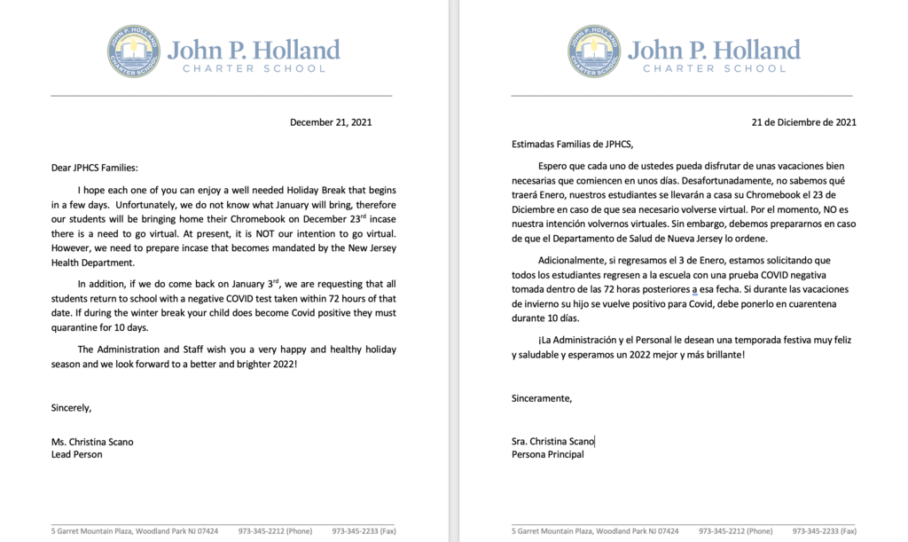 Winter Break Letter